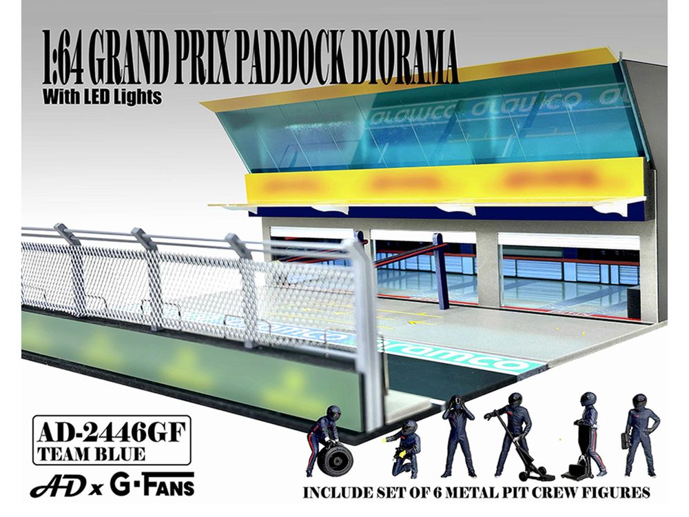 Grand Prix Paddock Diorama "Team Blue" with LED Lights for 1/64 Scale Models by American Diorama view 3