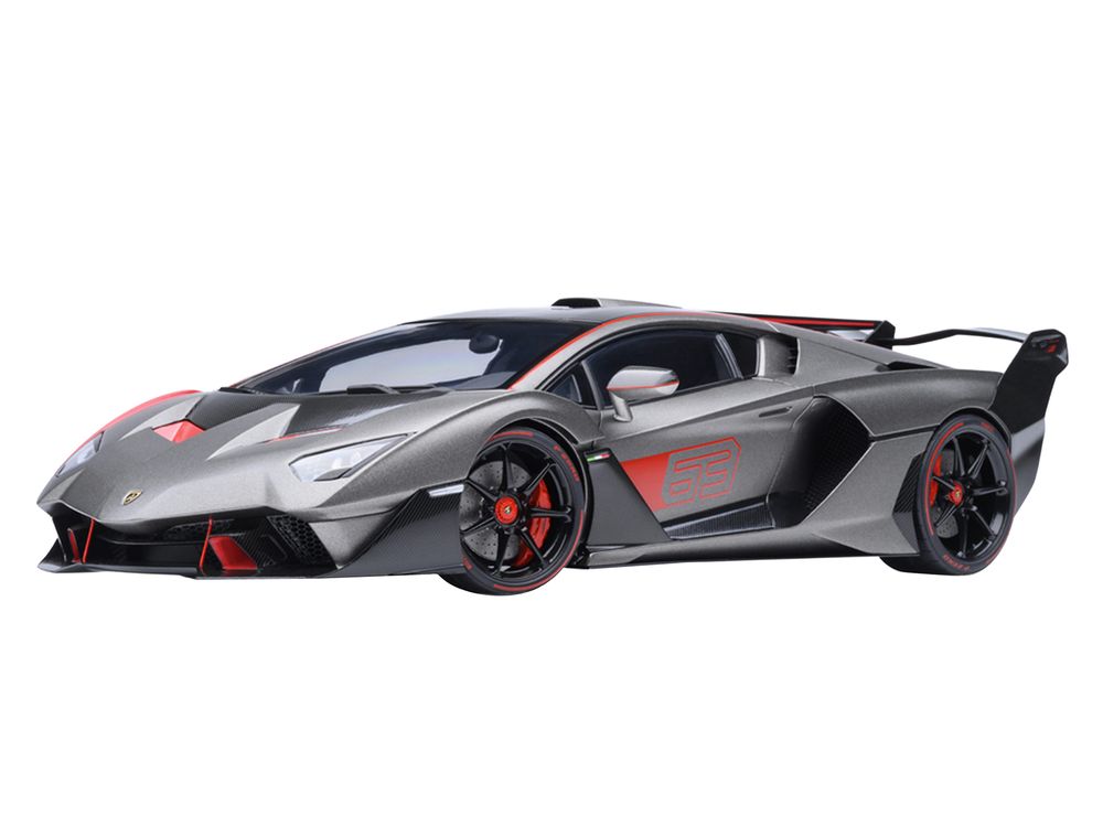 Lamborghini SC18 Alston Grigio Daytona Gray Metallic with Red Accents 1/18 Model Car by Autoart view 2