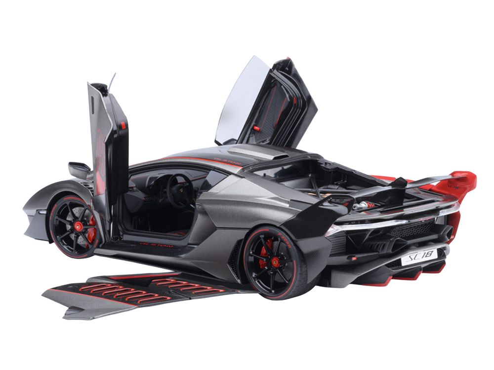 Lamborghini SC18 Alston Grigio Daytona Gray Metallic with Red Accents 1/18 Model Car by Autoart view 3