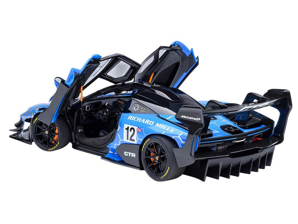 McLaren Senna GTR #12 "Presentation Car" Blue with Black Top and Graphics 1/18 Model Car by Autoart view 3