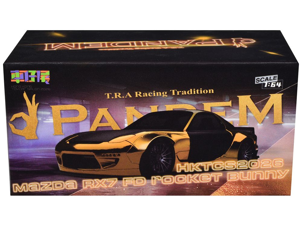 Mazda RX7 FD Rocket Bunny RHD (Right Hand Drive) Gold Metallic with Carbon Hood and Doors "Hong Kong Toycar Salon (HKTCS) 2026" 1/64 Diecast Model Car by Model Model