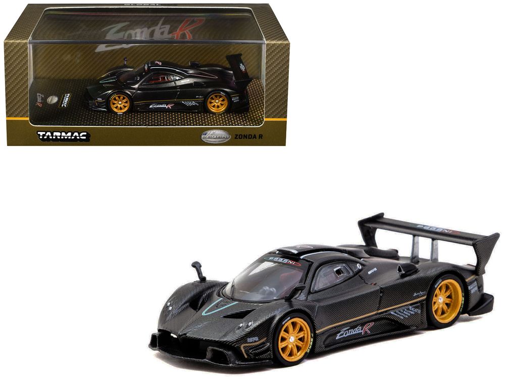 Pagani Zonda R Matt Black Carbon Fiber with Gold Wheels "Global64" Series 1/64 Diecast Model Car by Tarmac Works
