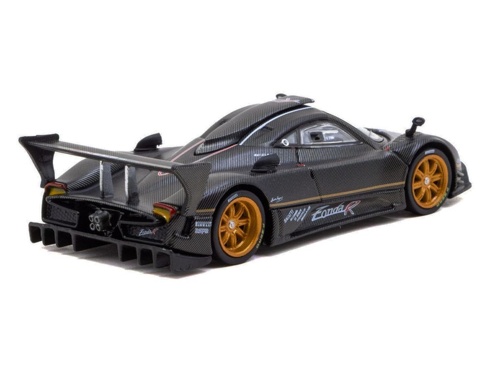 Pagani Zonda R Matt Black Carbon Fiber with Gold Wheels "Global64" Series 1/64 Diecast Model Car by Tarmac Works view 3