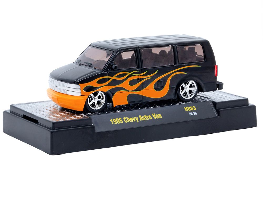 1995 Chevrolet Astro Van Black with Orange Flames Limited Edition to 12804 pieces Worldwide 1/64 Diecast Model Car by M2 Machines view 2