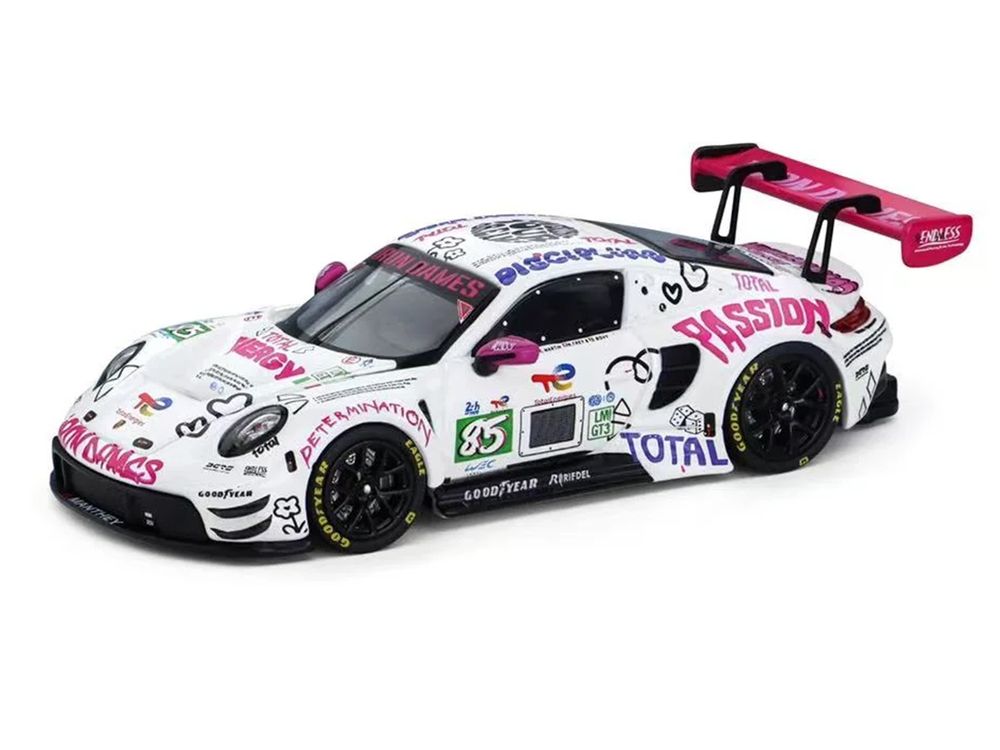 Porsche 911 GT3 R (992) #85 Sarah Bovy - Rahel Frey - Celia Martin "Iron Dames" LMGT3 Class "24 Hours of Le Mans" (2025) 1/64 Diecast Model Car by Trends Hobby view 2
