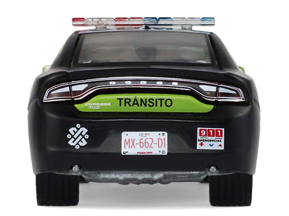2022 Dodge Charger "SSC Mexico City Traffic Control Police" Black and Neon Green "Hobby Exclusive" Series 1/64 Diecast Model Car by Greenlight view 5