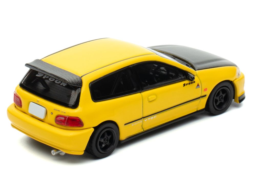 Honda Civic (EG6) RHD (Right Hand Drive) "Spoon Racing" Yellow with Carbon Hood 1/64 Diecast Model Car by Model Model view 3