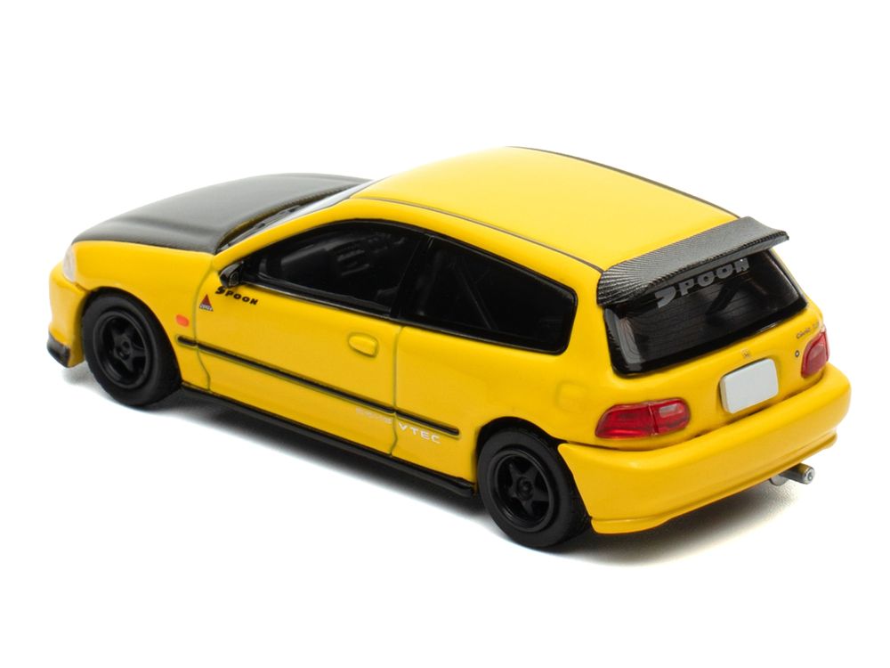 Honda Civic (EG6) RHD (Right Hand Drive) "Spoon Racing" Yellow with Carbon Hood 1/64 Diecast Model Car by Model Model view 4