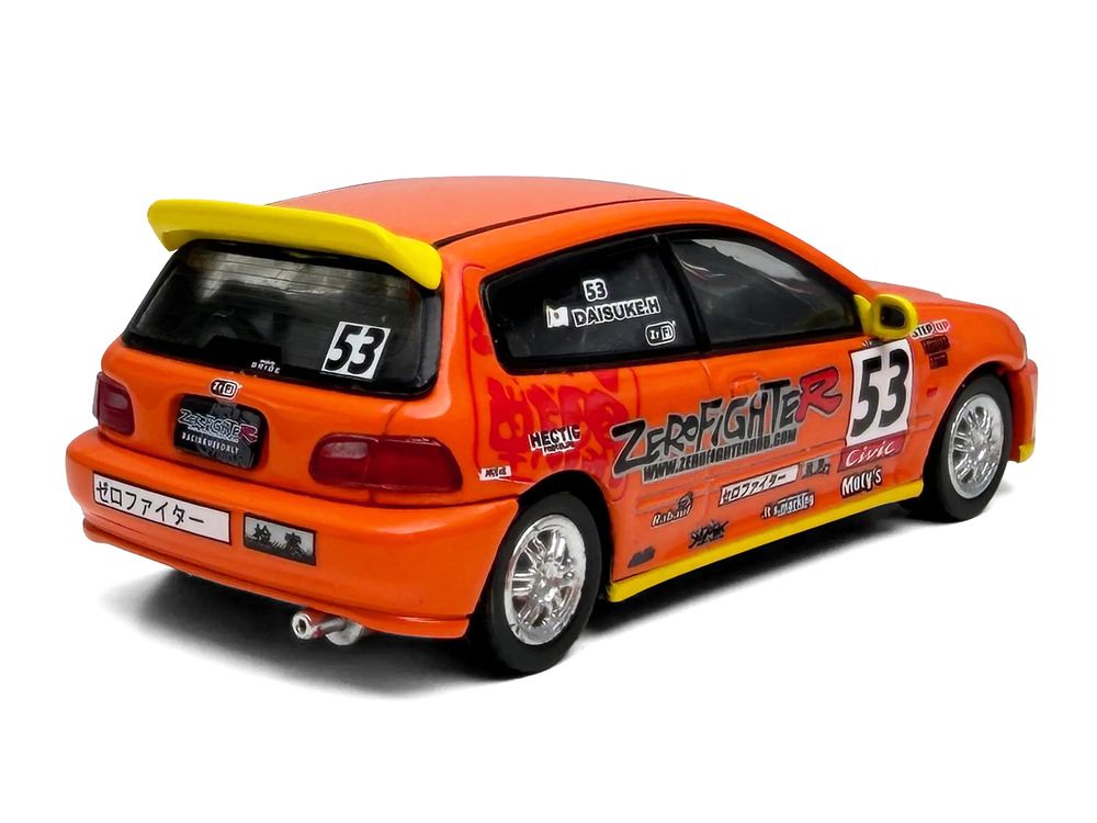 Honda Civic (EG6) RHD (Right Hand Drive) #53 "ZeroFighter" Orange with Graphics 1/64 Diecast Model Car by Model Model view 3