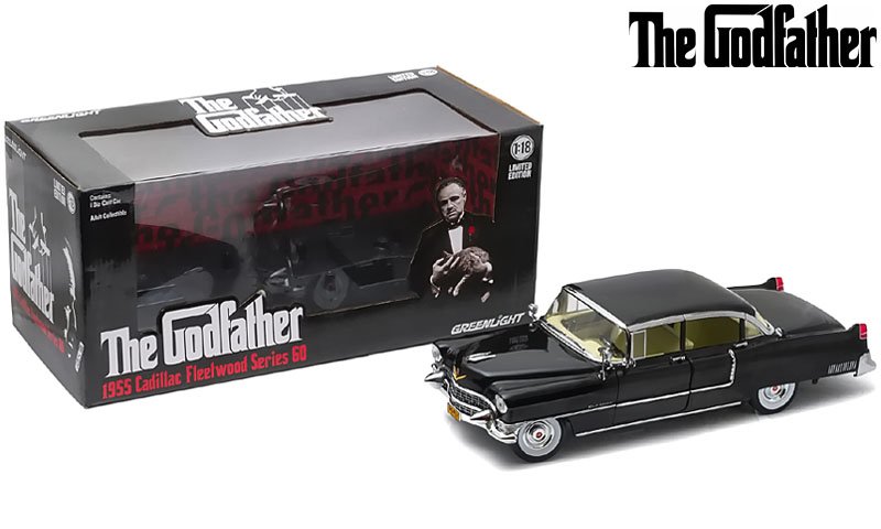 1955 Cadillac Fleetwood Series 60 Special Black "The Godfather" (1972) Movie 1/18 Diecast Model Car by Greenlight view 3