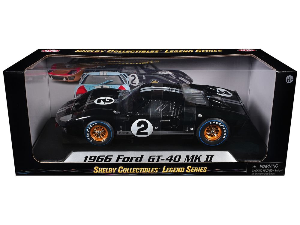 1966 Ford GT-40 MK II #2 Black 1/18 Diecast Model Car by Shelby Collectibles view 3