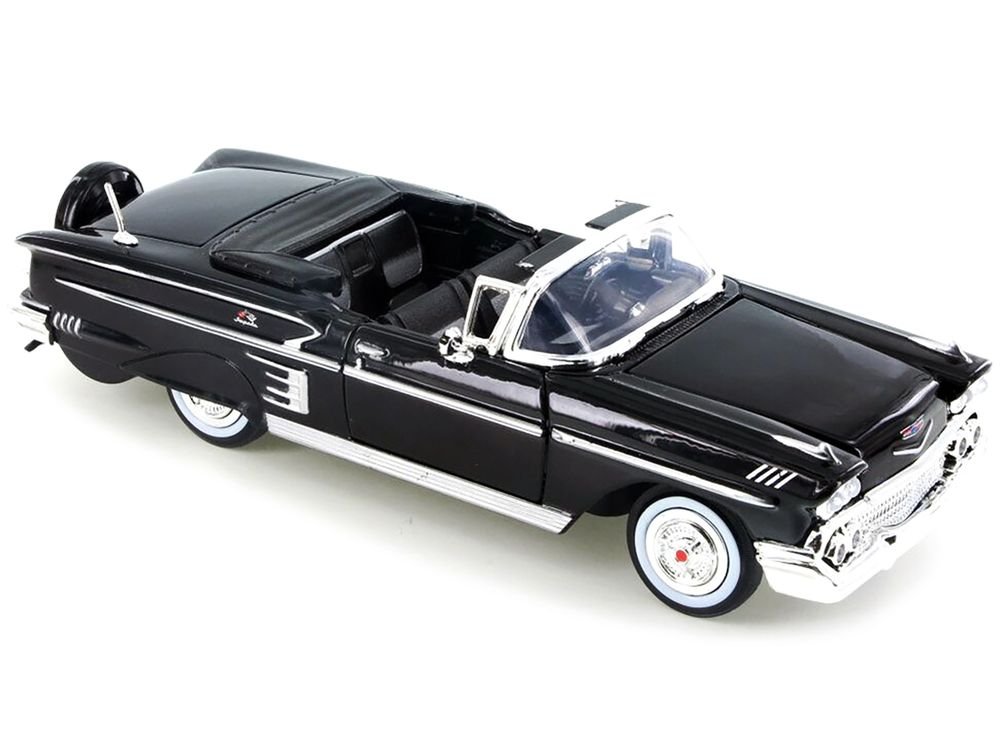 1958 Chevrolet Impala Convertible Black 1/24 Diecast Model Car by Motormax view 3