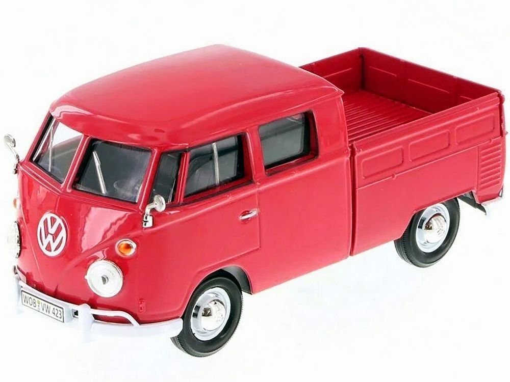 Volkswagen Type 2 (T1) Double Cab Pickup Truck Wax Red 1/24 Diecast Model Car by Motormax view 2