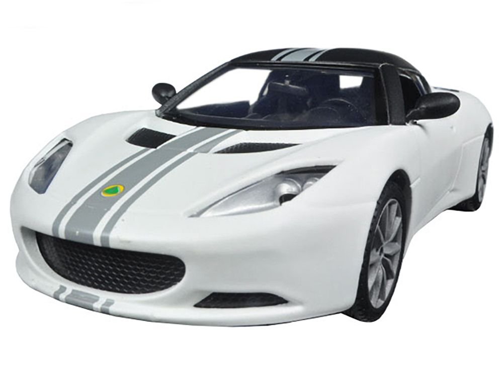 Lotus Evora S Matt White with Black Top and Gray Stripes "Satin Paint" Series 1/24 Diecast Model Car by Motormax view 2