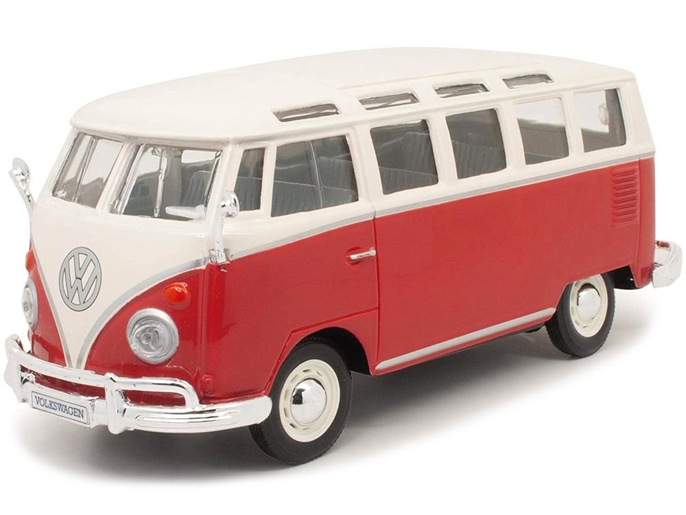 Volkswagen Van Samba Bus Red and White 1/25 Diecast Model by Maisto view 2