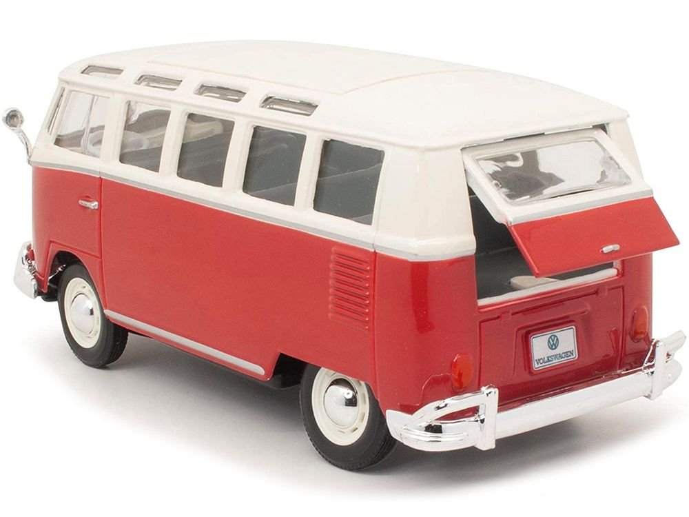 Volkswagen Van Samba Bus Red and White 1/25 Diecast Model by Maisto view 3