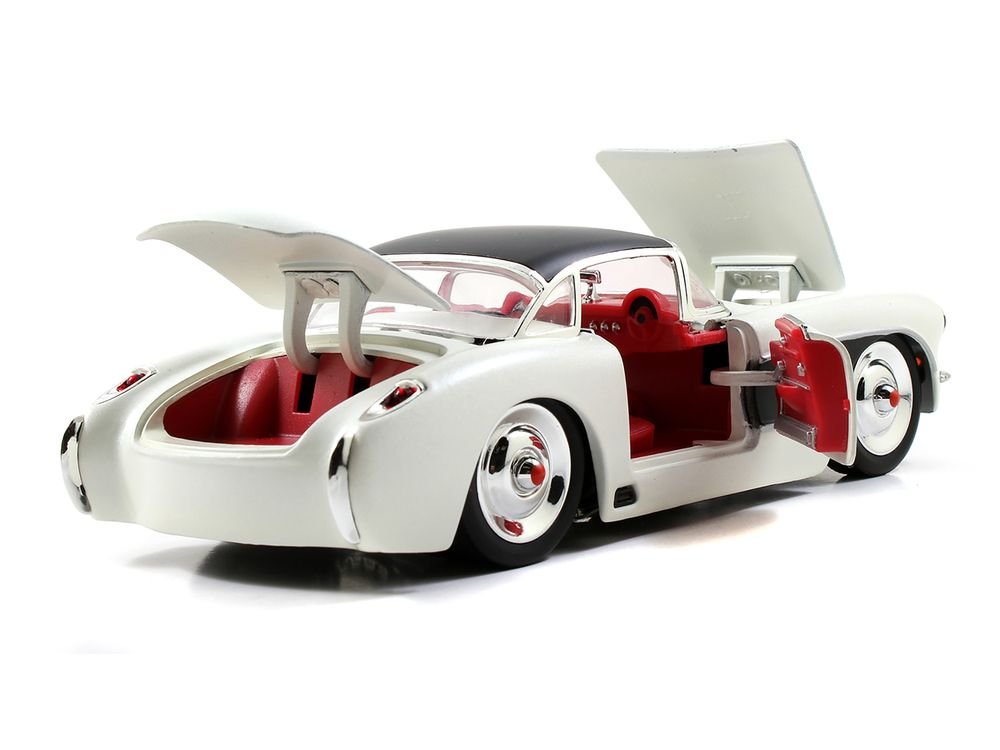 1957 Chevrolet Corvette Satin Cream Metallic with Matt Black Top and Side 1/24 Diecast Model Car by Jada view 2