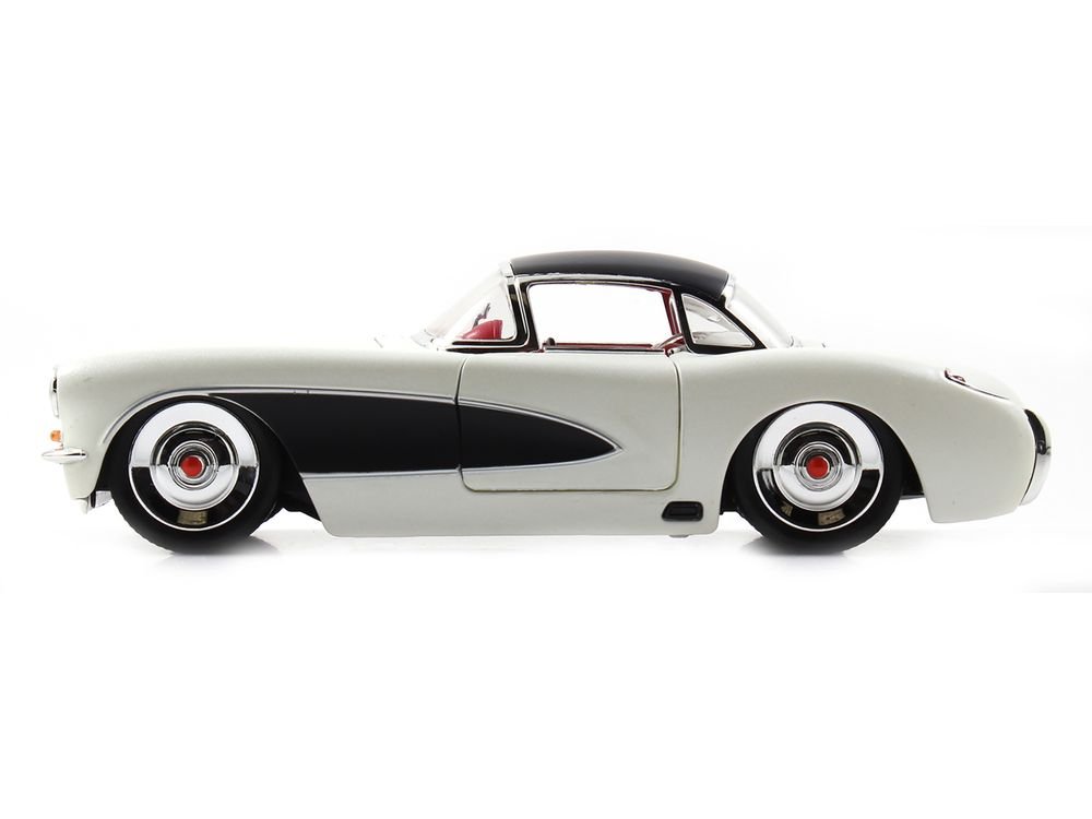 1957 Chevrolet Corvette Satin Cream Metallic with Matt Black Top and Side 1/24 Diecast Model Car by Jada view 3