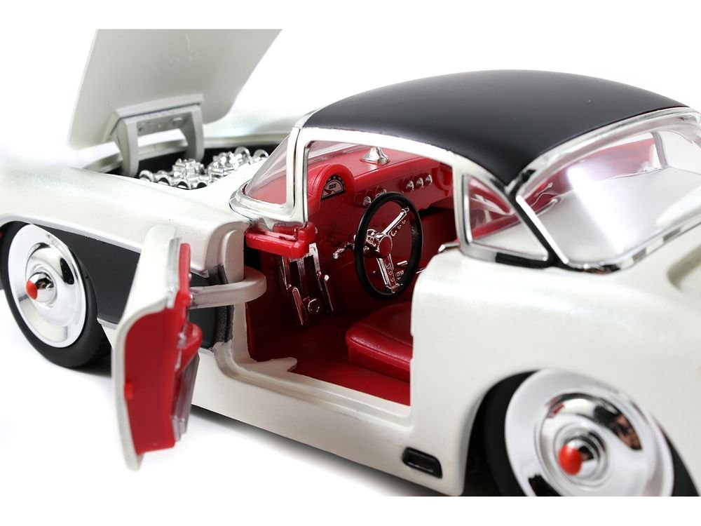 1957 Chevrolet Corvette Satin Cream Metallic with Matt Black Top and Side 1/24 Diecast Model Car by Jada view 4