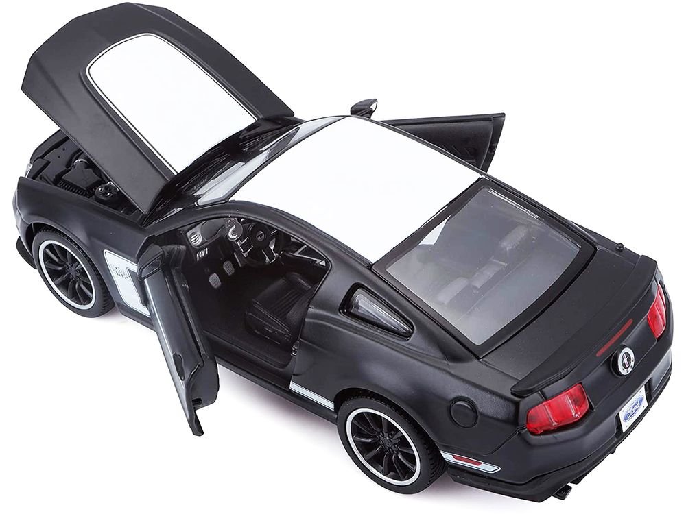 2012 Ford Mustang Boss 302 Matt Black and White 1/24 Diecast Model Car by Maisto view 2