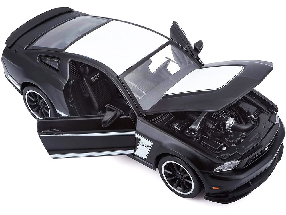 2012 Ford Mustang Boss 302 Matt Black and White 1/24 Diecast Model Car by Maisto view 4