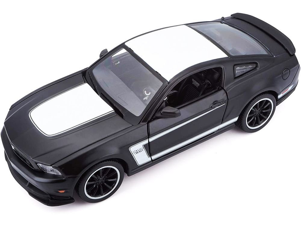 2012 Ford Mustang Boss 302 Matt Black and White 1/24 Diecast Model Car by Maisto view 5