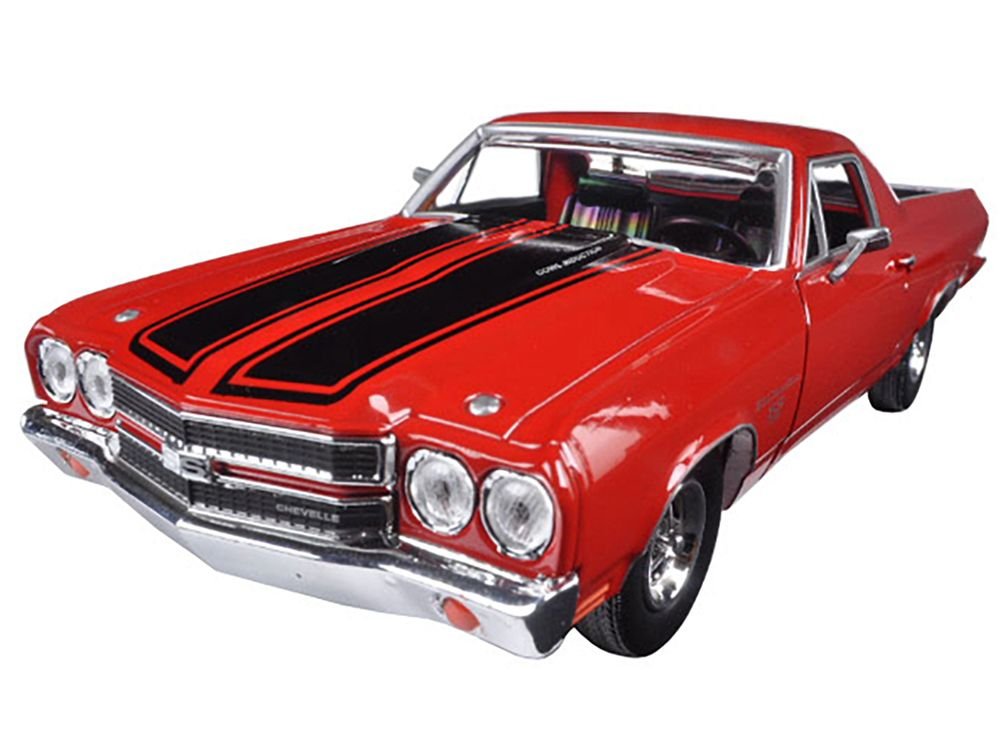 1970 Chevrolet El Camino SS 396 Red with Black Stripes 1/24 Diecast Model Car by Motormax view 2