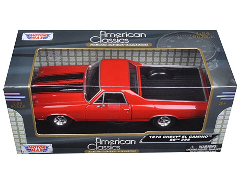 1970 Chevrolet El Camino SS 396 Red with Black Stripes 1/24 Diecast Model Car by Motormax view 3