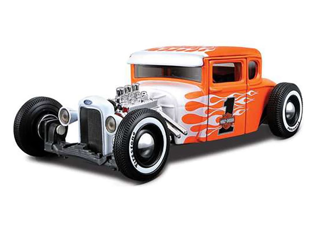 1929 Ford Model A #1 "Harley Davidson" Orange with White Flames 1/24 Diecast Model Car by Maisto view 2
