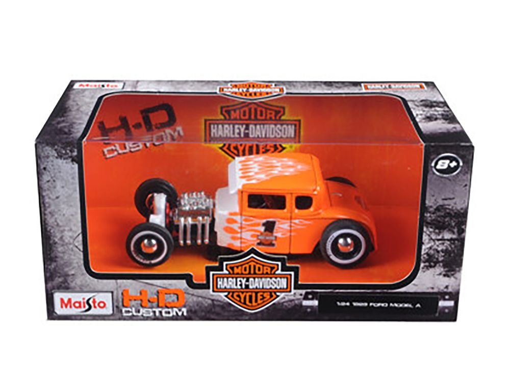 1929 Ford Model A #1 "Harley Davidson" Orange with White Flames 1/24 Diecast Model Car by Maisto view 3