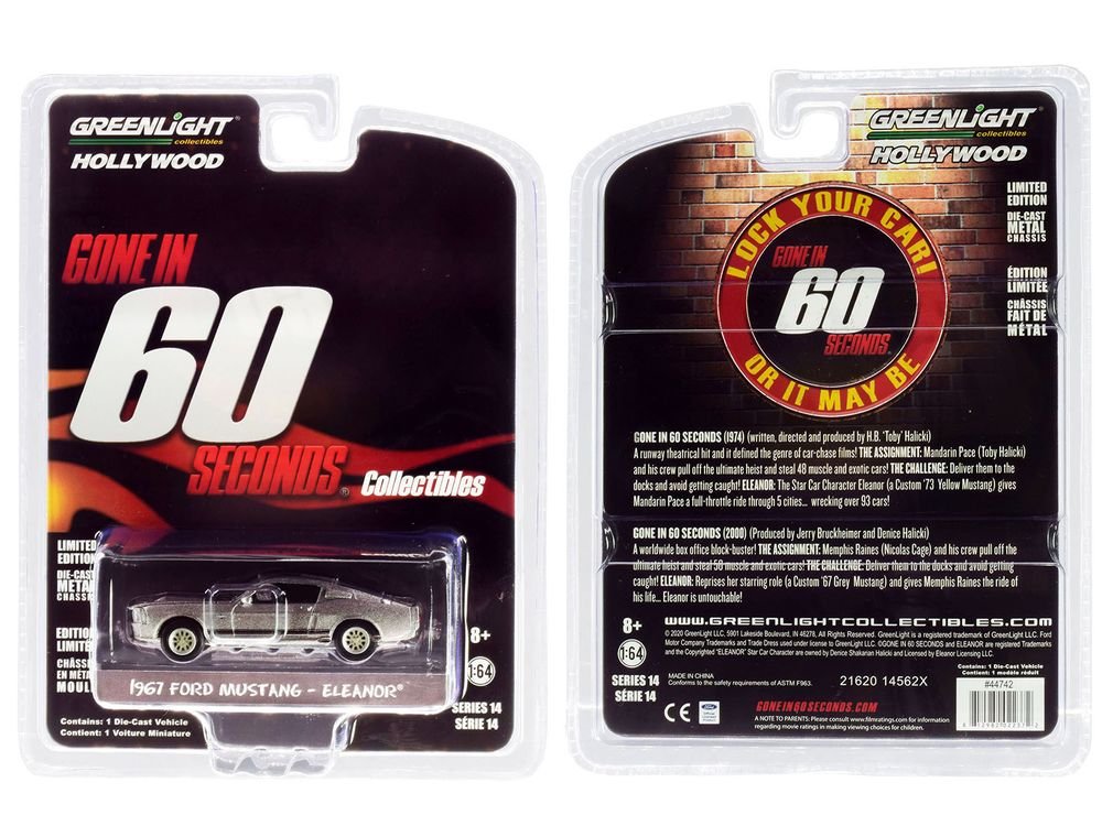 1967 Ford Mustang Custom "Eleanor" "Gone in 60 Sixty Seconds" (2000) Movie 1/64 Diecast Car Model by Greenlight view 3