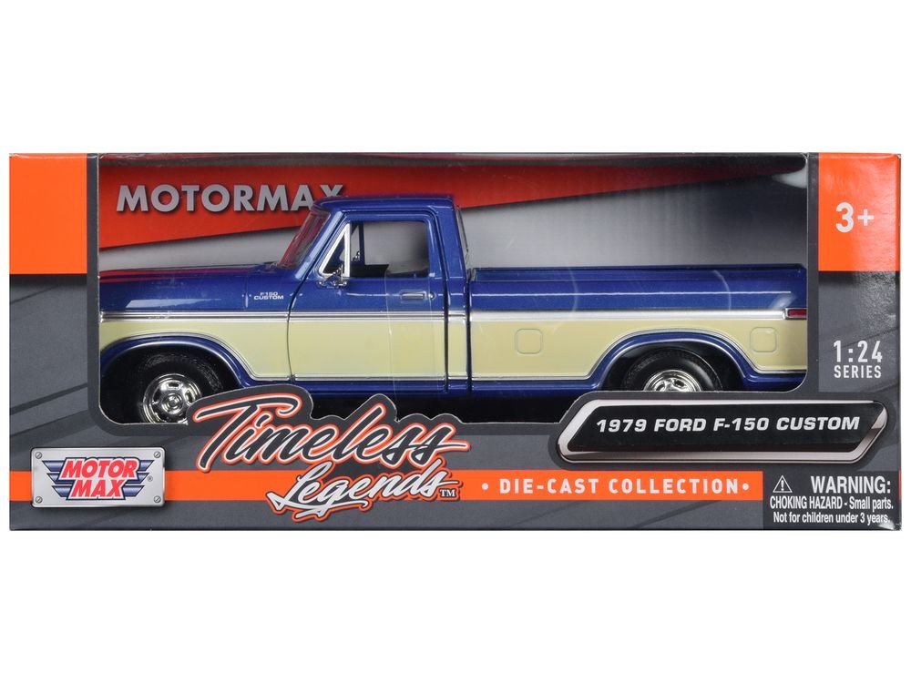 1979 Ford F-150 Pickup Truck 2 Tone Blue/Cream 1/24 Diecast Model Car by Motormax view 3