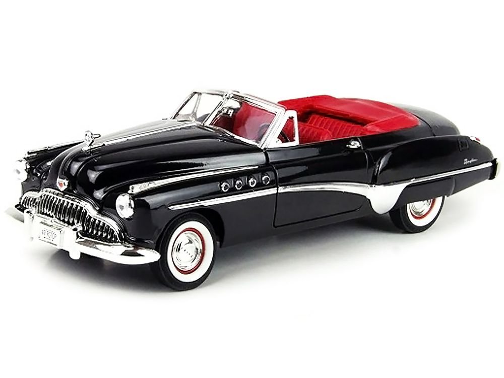 1949 Buick Roadmaster Black with Red Interior 1/18 Diecast Model Car by Motormax view 2