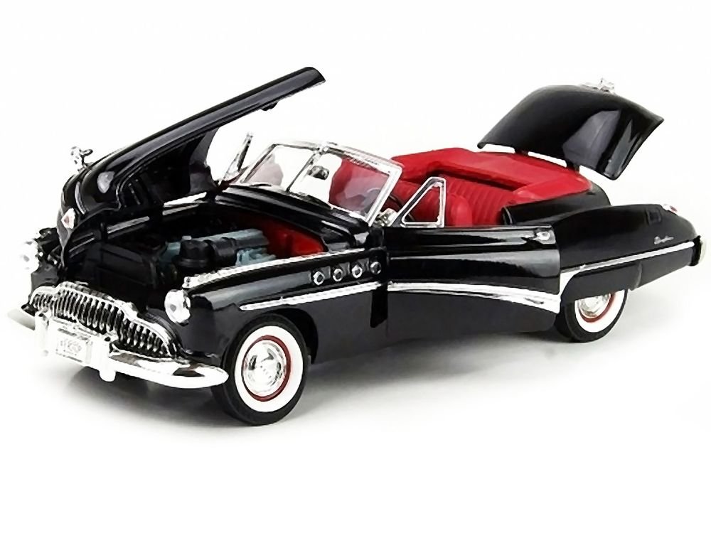 1949 Buick Roadmaster Black with Red Interior 1/18 Diecast Model Car by Motormax view 3
