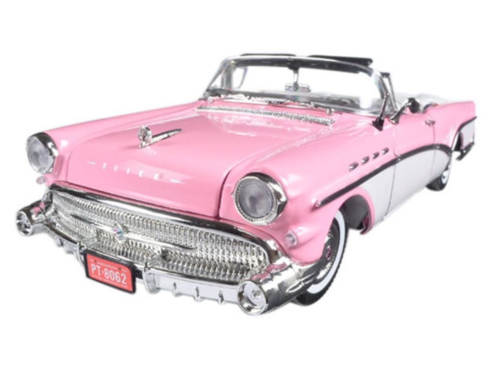 1957 Buick Roadmaster Convertible Pink and White 1/18 Diecast Model Car by Motormax view 2