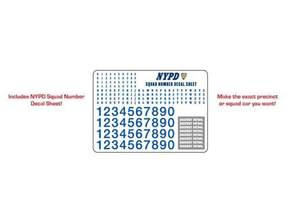 2011 Ford Crown Victoria Police New York Police Department (NYPD) with NYPD Squad Number Decal Sheet Hobby Exclusive 1/64 Diecast Model Car by Greenlight view 3