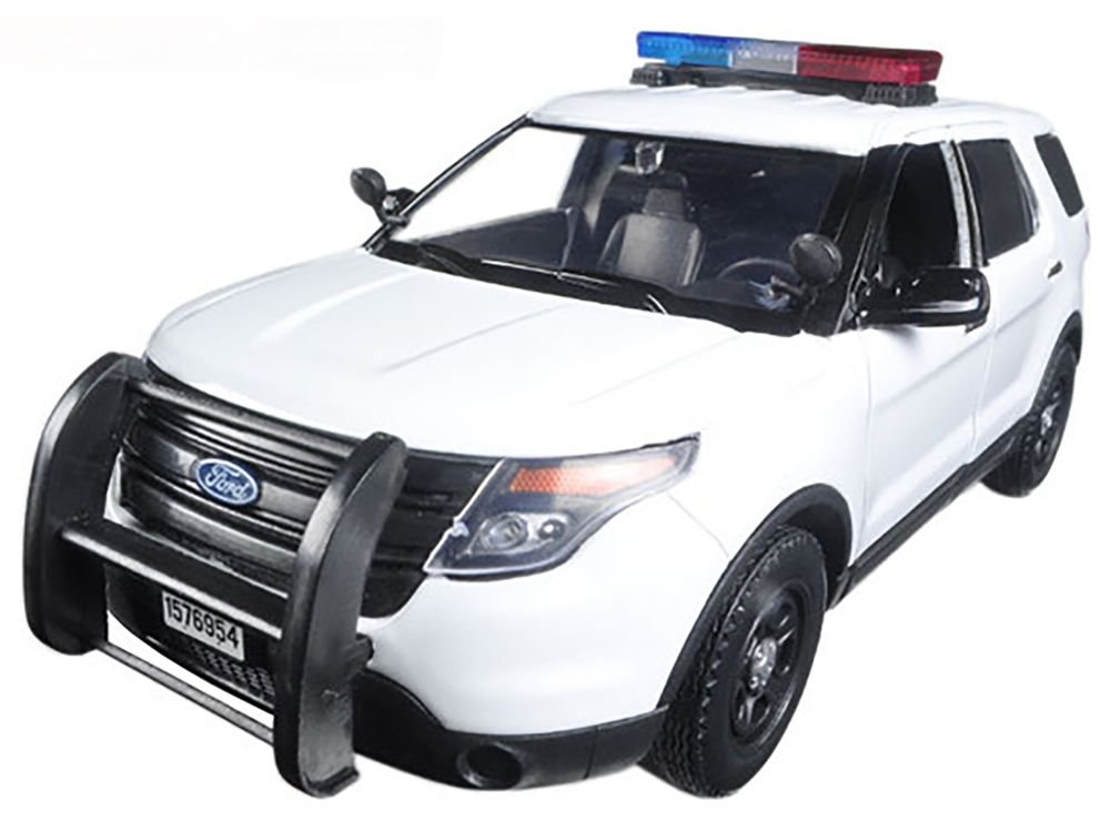 2015 Ford Police Interceptor Utility White with Flashing Light Bar and Front and Rear Lights and 2 Sounds 1/24 Diecast Model Car by Motormax view 2