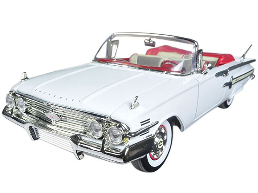 1960 Chevrolet Impala Convertible White with Red Interior 1/18 Diecast Model Car by Motormax view 2