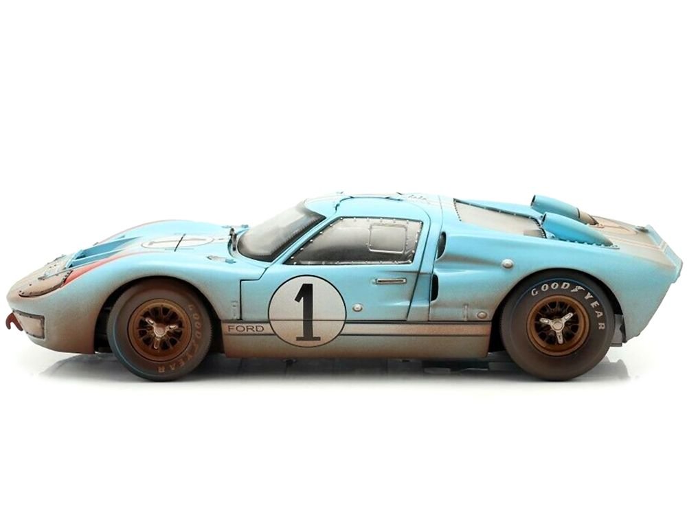 1966 Ford GT-40 MK II #1 Light Blue Miles - Hulme Le Mans (Dirty Version) 1/18 Diecast Model Car by Shelby Collectibles view 2