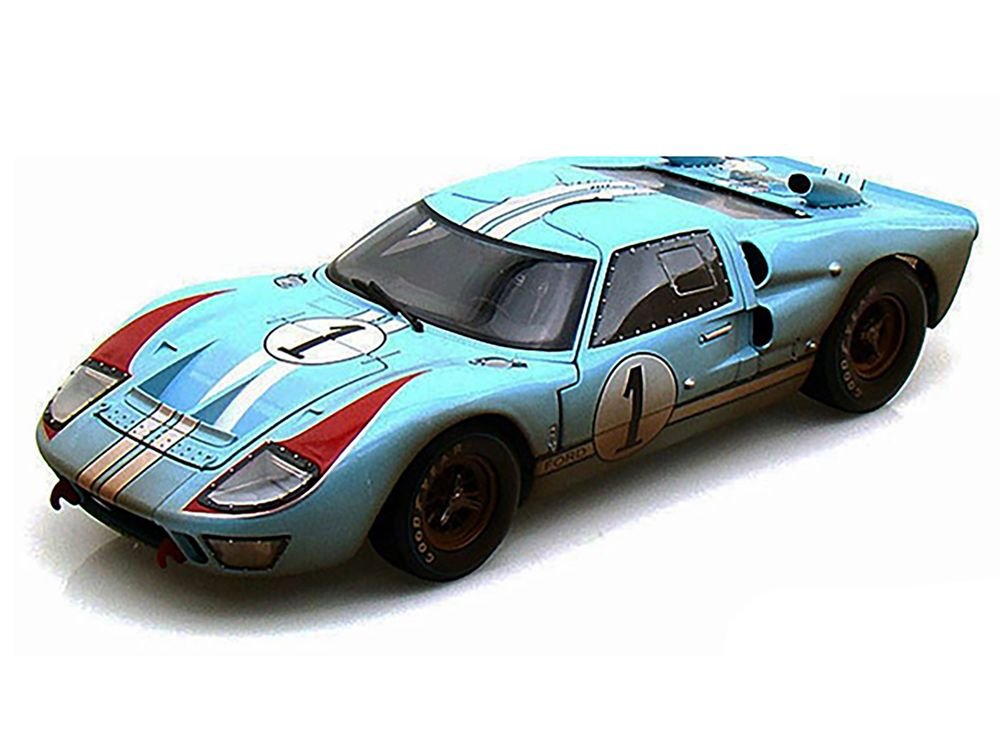 1966 Ford GT-40 MK II #1 Light Blue Miles - Hulme Le Mans (Dirty Version) 1/18 Diecast Model Car by Shelby Collectibles view 3