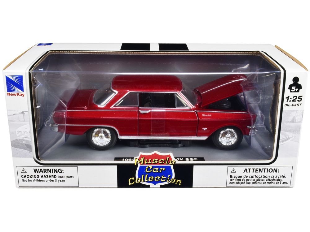 1964 Chevrolet Nova SS Burgundy "Muscle Car Collection" 1/25 Diecast Model Car by New Ray view 3