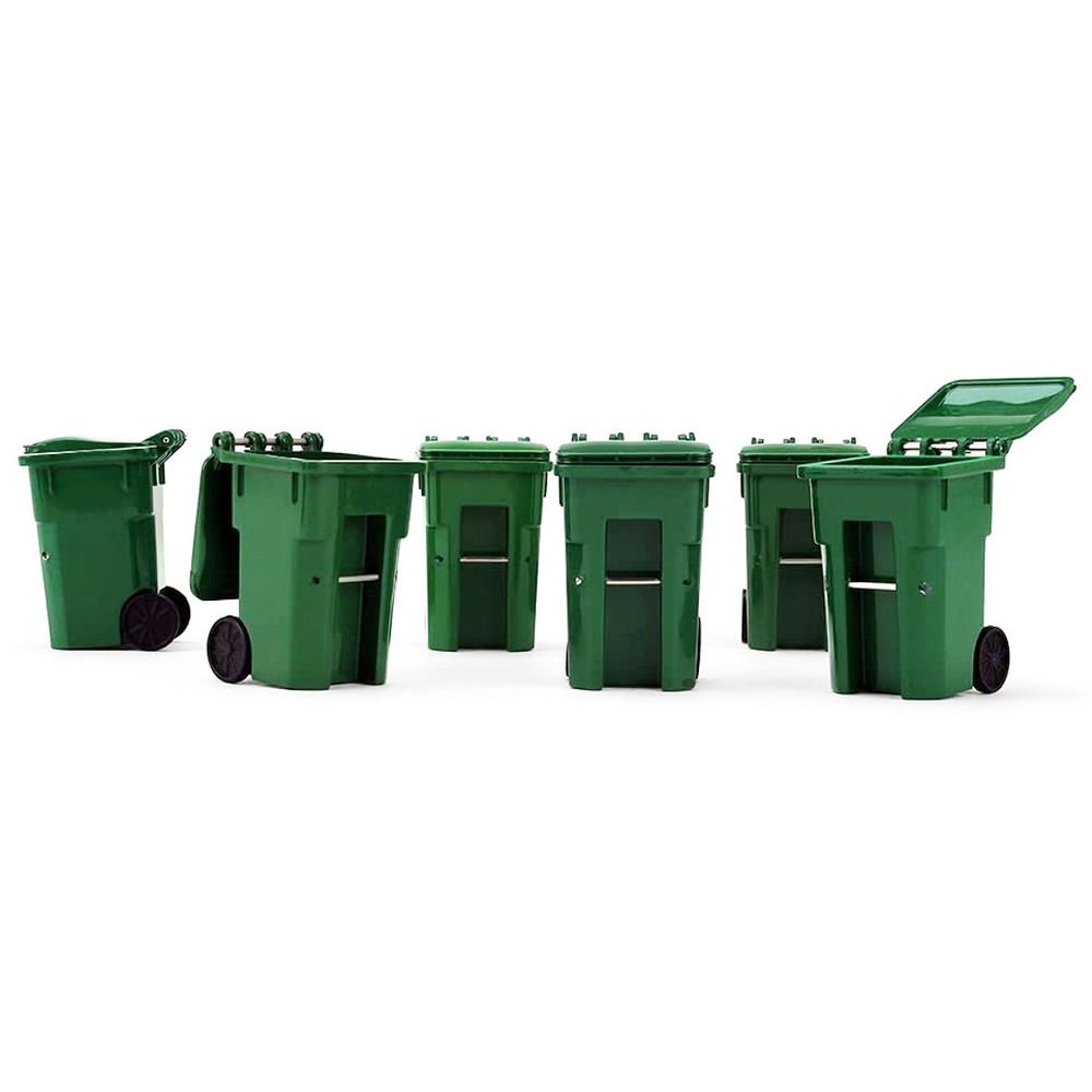 Set of 6 Green Garbage Trash Bin Containers Replica 1/34 Models by First Gear view 3