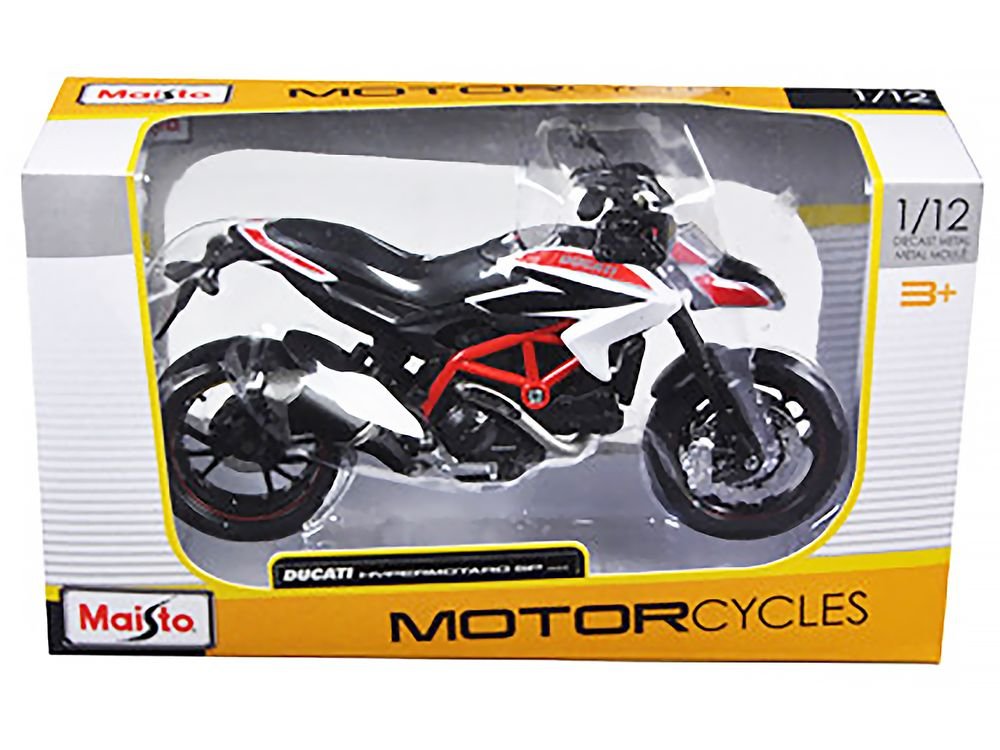 2013 Ducati Hypermotard SP White with Black and Red Stripes 1/12 Diecast Motorcycle Model by Maisto view 3