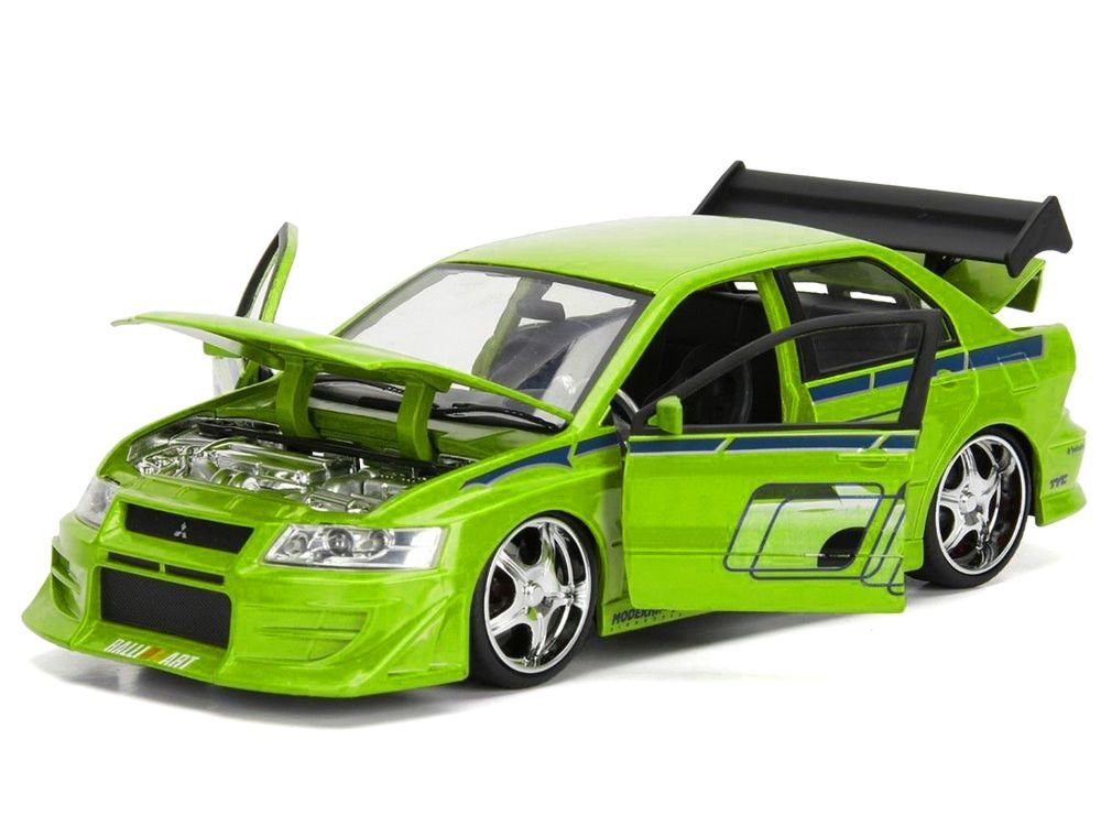 Brian's Mitsubishi Lancer Evolution VII Green with Graphics "Fast & Furious" Movie 1/24 Diecast Model Car by Jada view 2