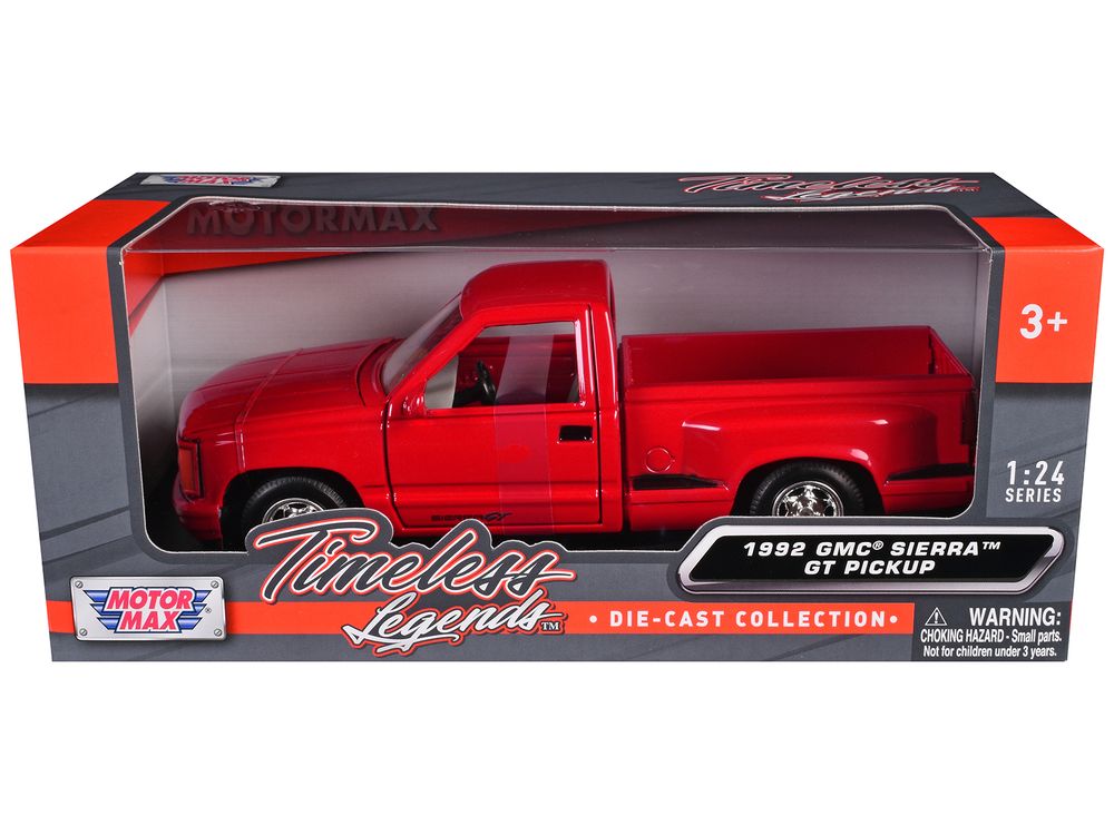 1992 GMC Sierra GT Red Pickup Truck 1/24 Diecast Model by Motormax view 3