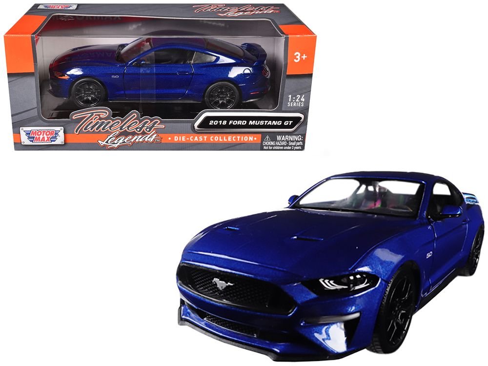 2018 Ford Mustang GT 5.0 Blue with Black Wheels 1/24 Diecast Model Car by Motormax