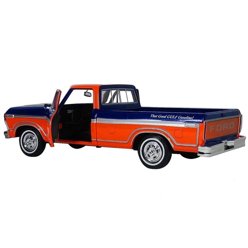 1979 Ford F-150 Custom Pickup Truck "Gulf" Dark Blue and Orange 1/24 Diecast Model Car by Motormax view 3