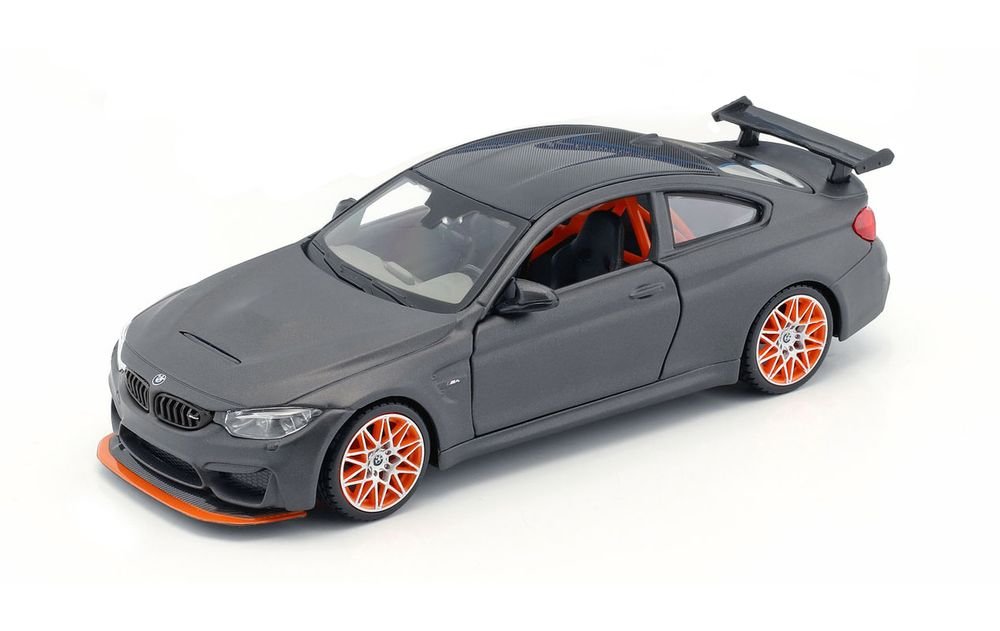 BMW M4 GTS Gray with Carbon Top and Orange Wheels 1/24 Diecast Model Car by Maisto view 2