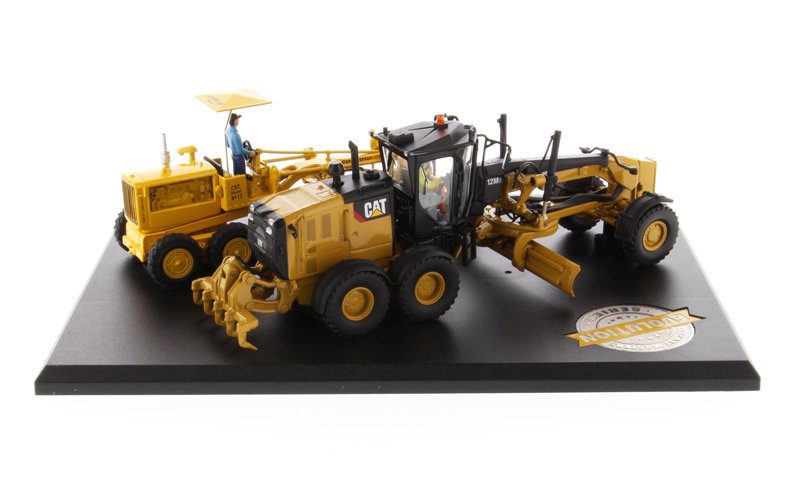 Cat Caterpillar No. 12 Motor Grader (Circa 1939-1959) and Cat Caterpillar 12M3 Motor Grader (Current) with Operators "Evolution Series" Set of 2 pieces 1/50 Diecast Models by Diecast Masters view 2
