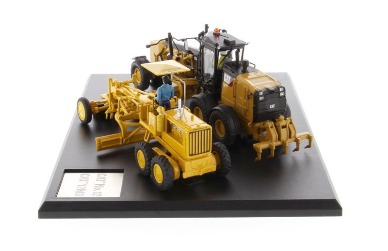 Cat Caterpillar No. 12 Motor Grader (Circa 1939-1959) and Cat Caterpillar 12M3 Motor Grader (Current) with Operators "Evolution Series" Set of 2 pieces 1/50 Diecast Models by Diecast Masters view 4